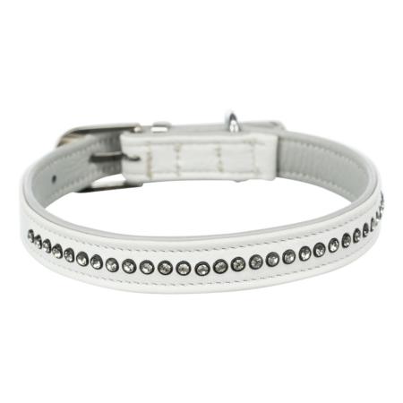 Active collier Comfort avec strass, en cuir XS–S: 20–24 cm/12 mm, blanc