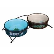 Set écuelles Eat on Feet 2 × 1 l/ø 20 cm, taupe/crème, pétrole/bleu clair