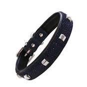 Collier Cuir chien LEATHER Tachuelas Goujons & Brillants 37-44 x 2.5 cm, noir