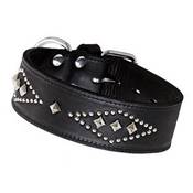 Collier Cuir chien doublé & clouté bijoux nickelé L63 C41/53 cm, noir