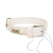 Collier Simili cuir avec Strass chien L38 C26/32 cm, blanc