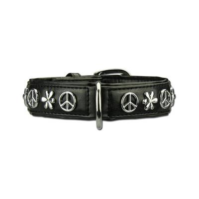 Collier Cuir chien bijoux Peace S 26-32cm/15 mm, noir