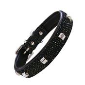 Collier Cuir chien LEATHER Tachuelas Goujons & Brillants 35-41 x 1.8 cm, noir