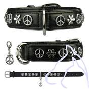 Collier Cuir chien bijoux Peace M 32-40cm/30 mm, noir