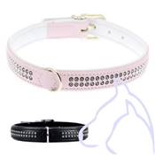 Collier Simili Cuir chien strass 2 rangées Fashion 34-40cm/22 mm, noir