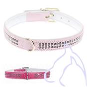 Collier Simili Cuir chien strass 2 rangées Fashion 24-30cm/22 mm, rose