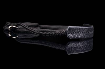 Laisse de présentation ronde Nylon, protection cou en cuir 120 x 0.6 cm, noir