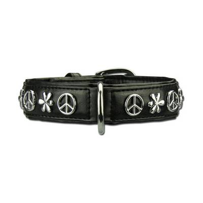 Collier Cuir chien bijoux Peace S-M 28-36cm/25 mm, noir