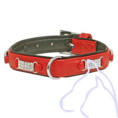 Collier Simili cuir & Strass 41-47 x 2.2 cm, rouge