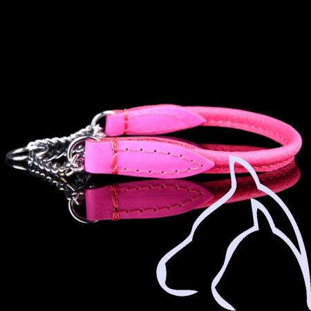 Collier Semi-étrangleur Cuir rond + chaînette Taille 30 x 0,6 cm, rose