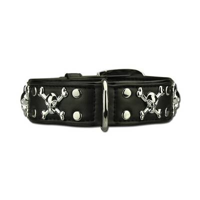 Collier Cuir chien bijoux tête de mort Big Skull M-L 35-45 cm/40 mm, noir