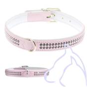 Collier Simili Cuir chien strass 2 rangées Fashion 44-50cm/22 mm, rose clai