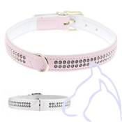 Collier Simili Cuir chien strass 2 rangées Fashion 24-30cm/22 mm, blanc