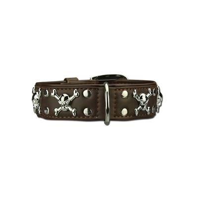 Collier Cuir chien bijoux tête de mort Big Skull M 33-41 cm/35 mm, marron