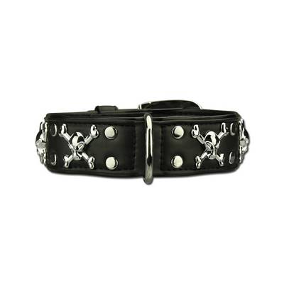 Collier Cuir chien bijoux tête de mort Big Skull M 33-41 cm/35 mm, noir