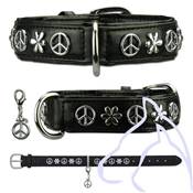 Collier Cuir chien bijoux Peace M-L 35-45 cm/35 mm, noir