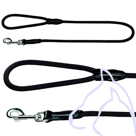 Laisse chiens Nylon & Cuir ronde Freestyle, 110 x 1,0 cm, noir