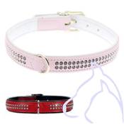 Collier Simili Cuir chien strass 2 rangées Fashion 24-30cm/22 mm, rouge