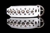 Collier Cuir Clouté Spikes Taille 40-47 x 4 cm, noir/blanc